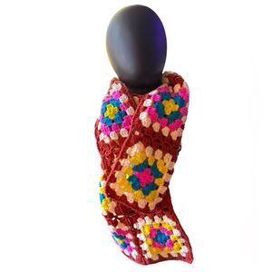 NEW Urban Outfitters Rust Combo Crochet Grandma Square Scarf